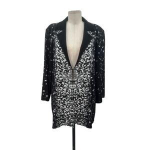 Misook Black-Multi Abstract Pattern Mid-Length Knit Blazer Jacket Plus Size 0X‎